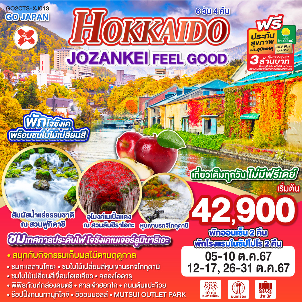 GO2CTS-XJ013 HOKKAIDO JOZANKEI FEEL GOOD 6D 4N โดยสายการบินไทยแอร์เอเชีย เอ็กซ์ [XJ]