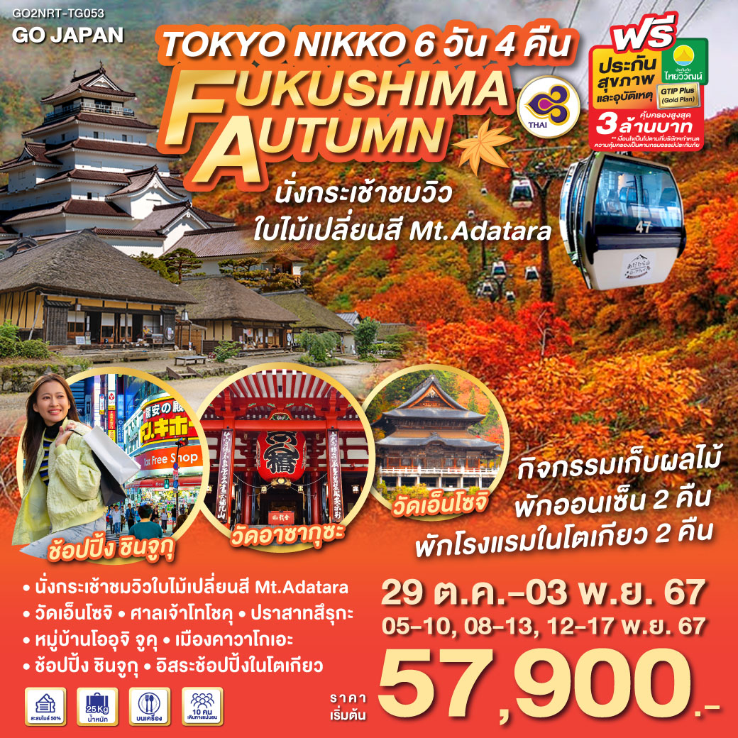 GO2NRT-TG053 TOKYO NIKKO FUKUSHIMA AUTUMN 6D 4N โดยสายการบินไทย [TG]