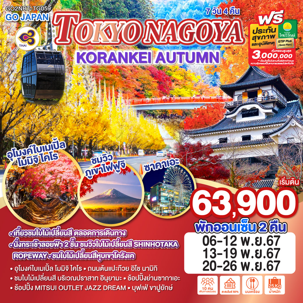 GO2NRT-TG059 TOKYO NAGOYA KORANKEI AUTUMN 7D 4N โดยสายการบินไทย [TG]