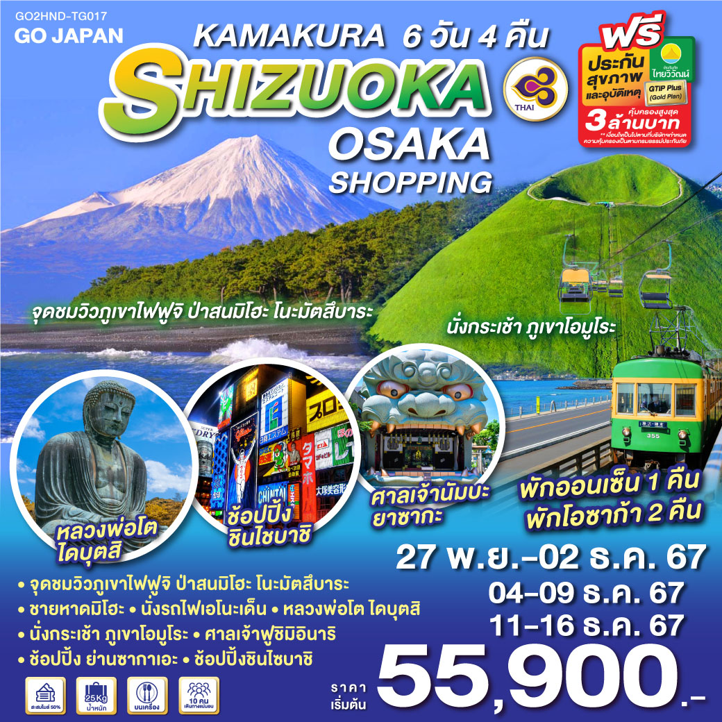 GO2HND-TG017 KAMAKURA SHIZUOKA OSAKA SHOPPING 6D 4N โดยสายการบินไทย [TG]