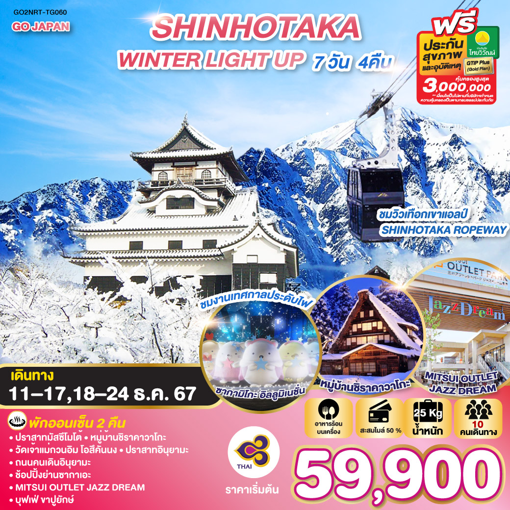 GO2NRT-TG060 SHINHOTAKA WINTER LIGHT UP 7D 4N โดยสายการบินไทย [TG]