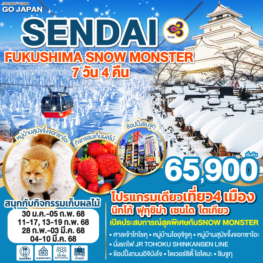 GO2NRT-TG064 SENDAI FUKUSHIMA SNOW MONSTER 7D 4N โดยสายการบินไทย [TG]