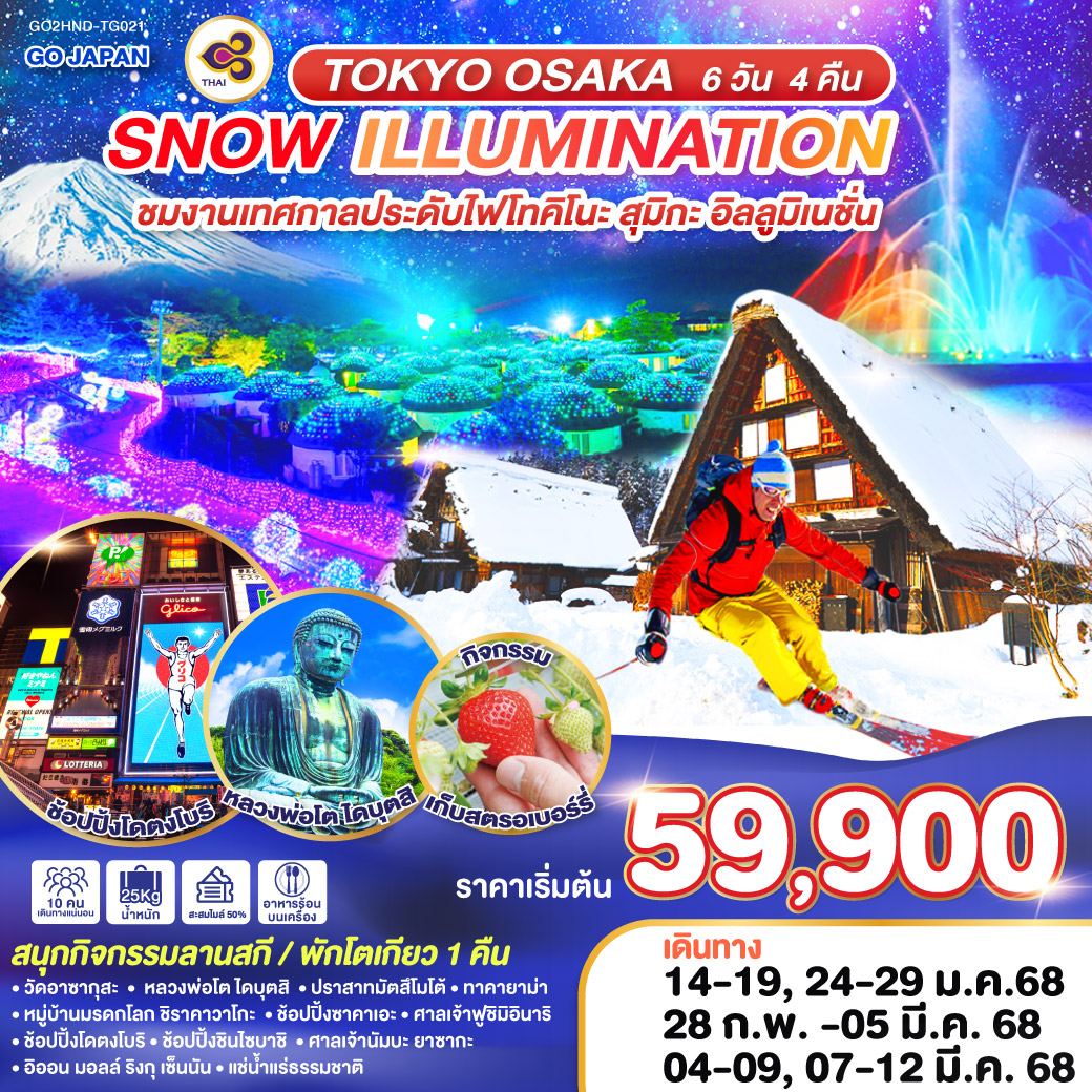 GO2HND-TG021 TOKYO OSAKA SNOW ILLUMINATION 6D 4N  โดยสายการบินไทย [TG]