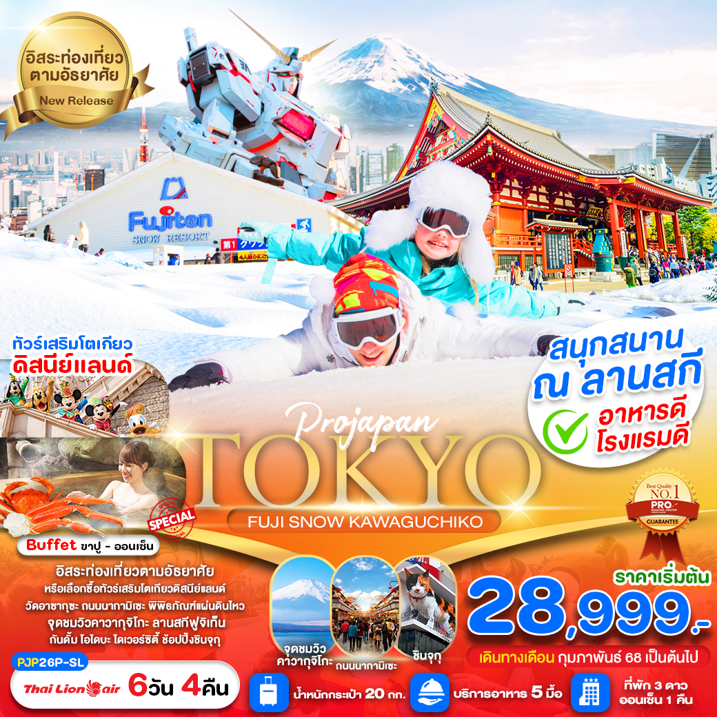 ทัวร์ญี่ปุ่น TOKYO FUJI SNOW KAWAGUCHIKO 6วัน 4คืน (SL)